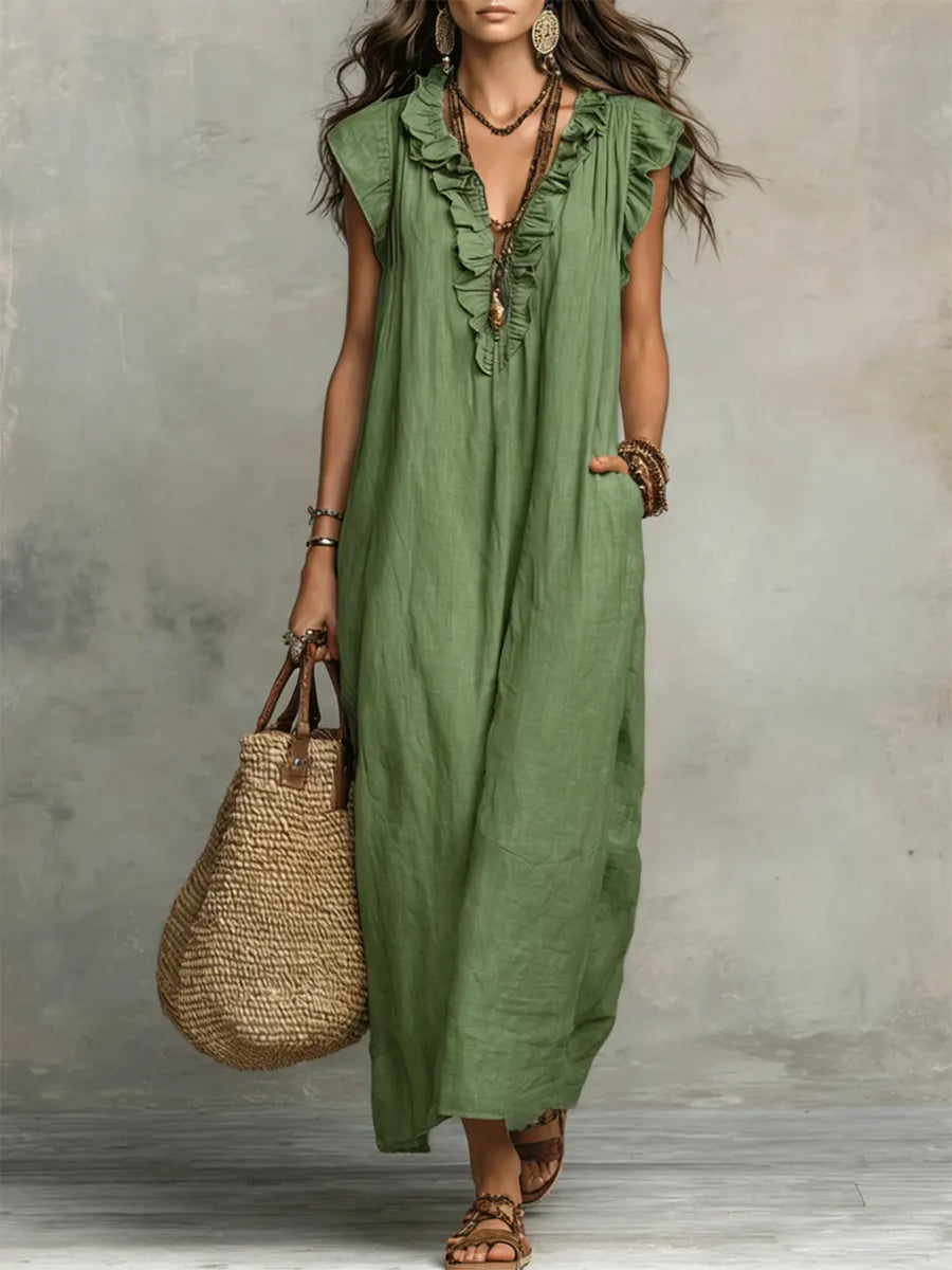 Chiara Boho Maxi Dress with V-Neck