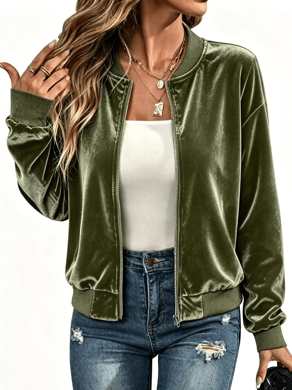 Charlotte velvet bomber jacket - Forest Green