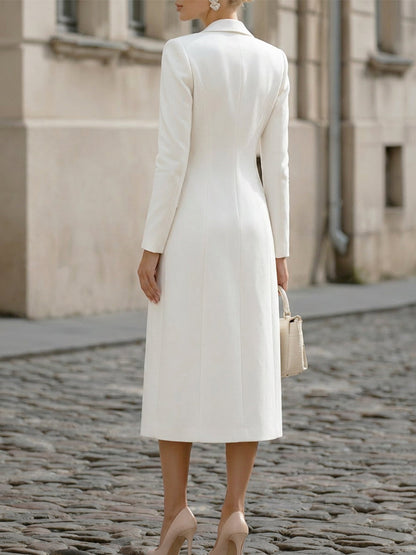 Notched Lapel Long Blazer & Strapless Tube Bodycon Midi Dress Two-Piece Set