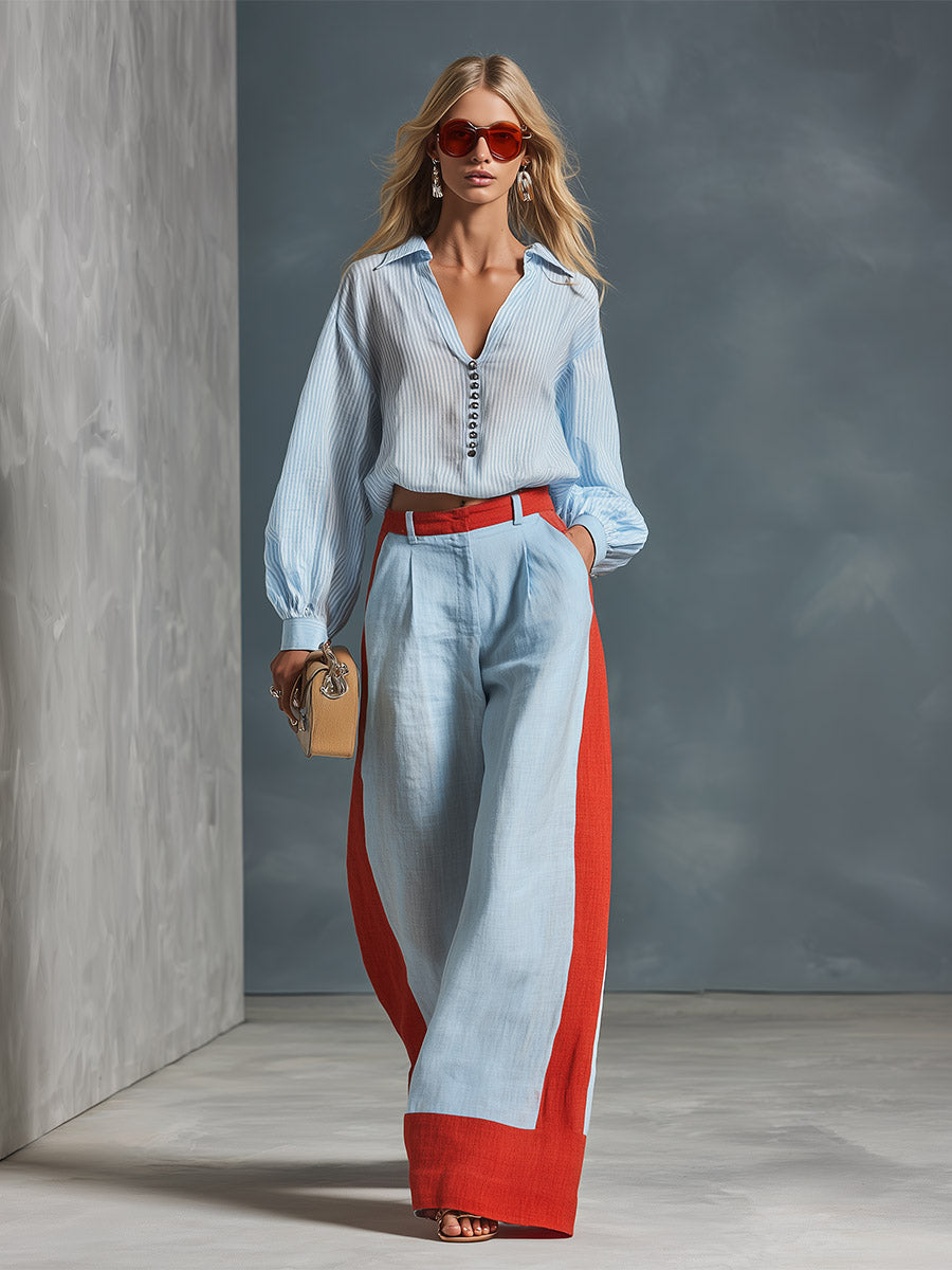 Striped Shirt & Wide-Leg Set