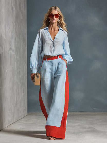 Striped Shirt & Wide-Leg Set