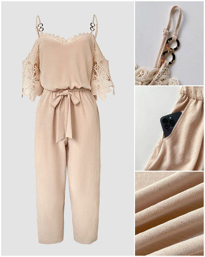 Guinevere Gold Chain Lace Jumpsuit
