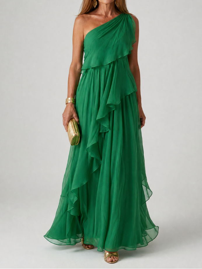 Valeria Ruffled One-Shoulder Maxi Dress