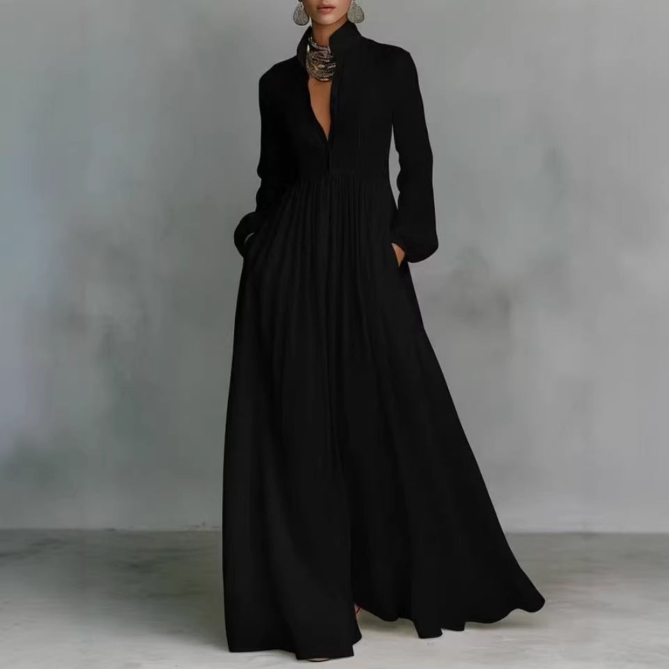 Elegant Pleated Lantern Sleeve Dress