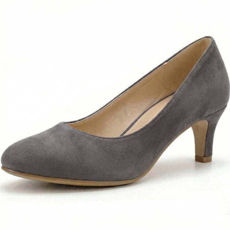 Rosalind Kitten Heel Court Shoes in Grey Suede