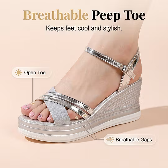 Metallic Strap Wedge Sandals