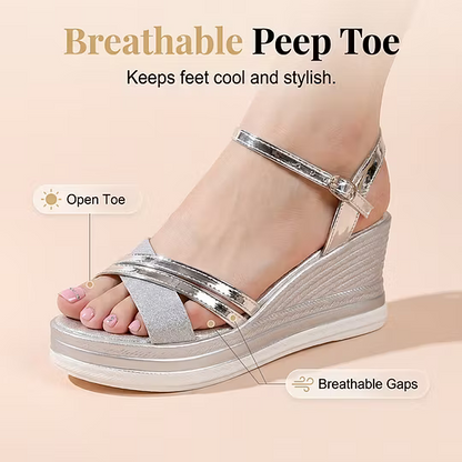 Metallic Strap Wedge Sandals