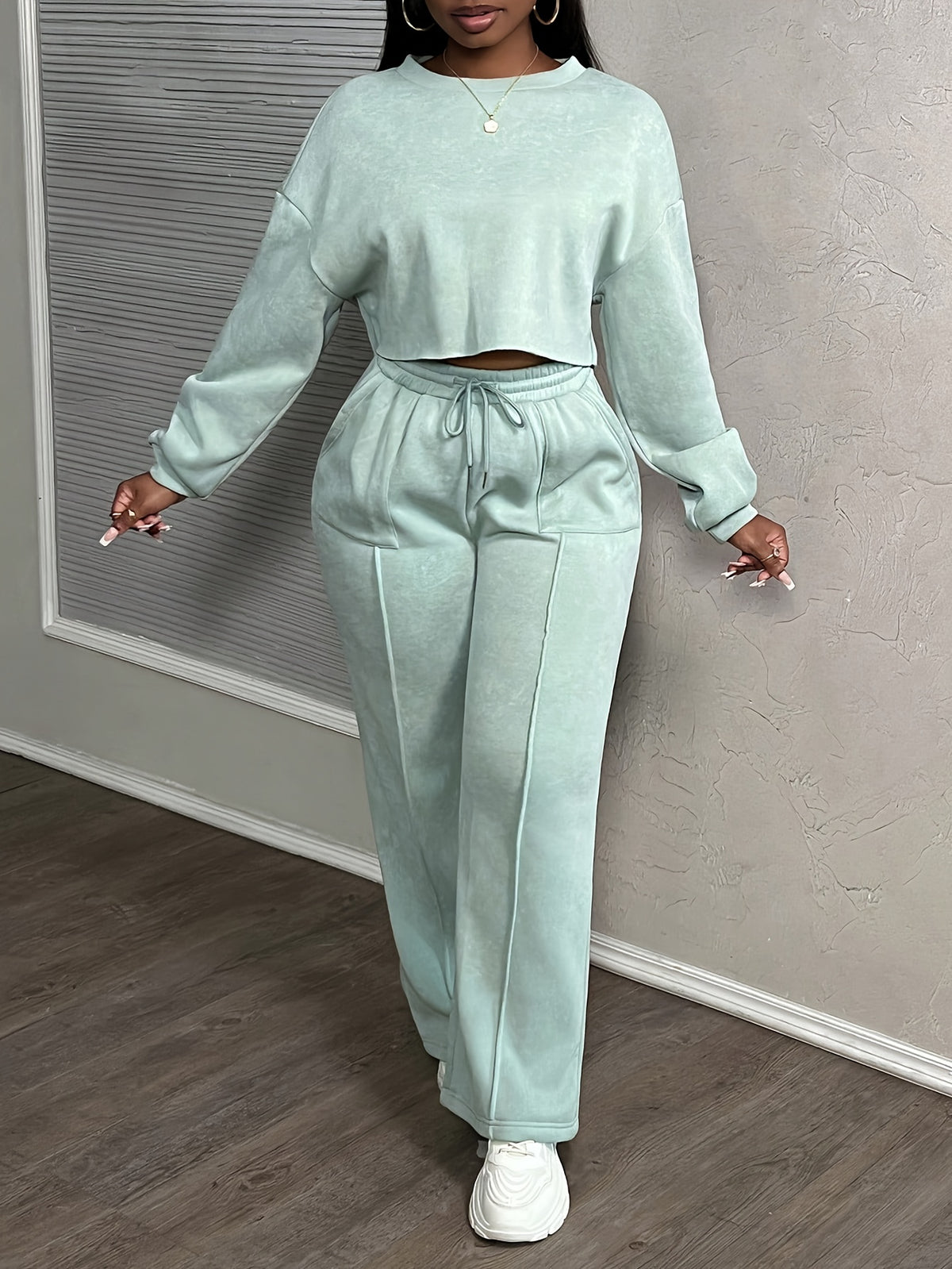 Relaxed Drawstring Lounge Set – Hoodie & Jogger Two-Piece