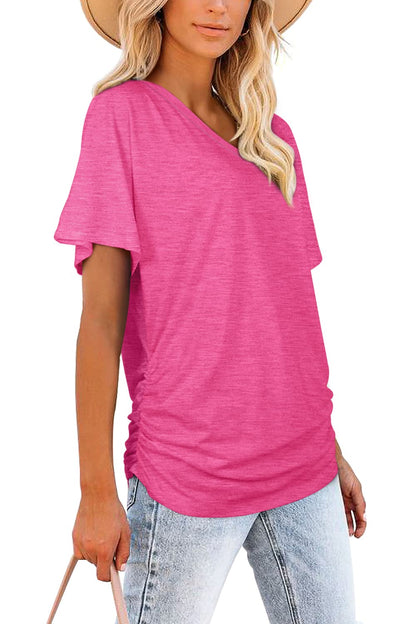 Ruched V-Neck Dolman Top