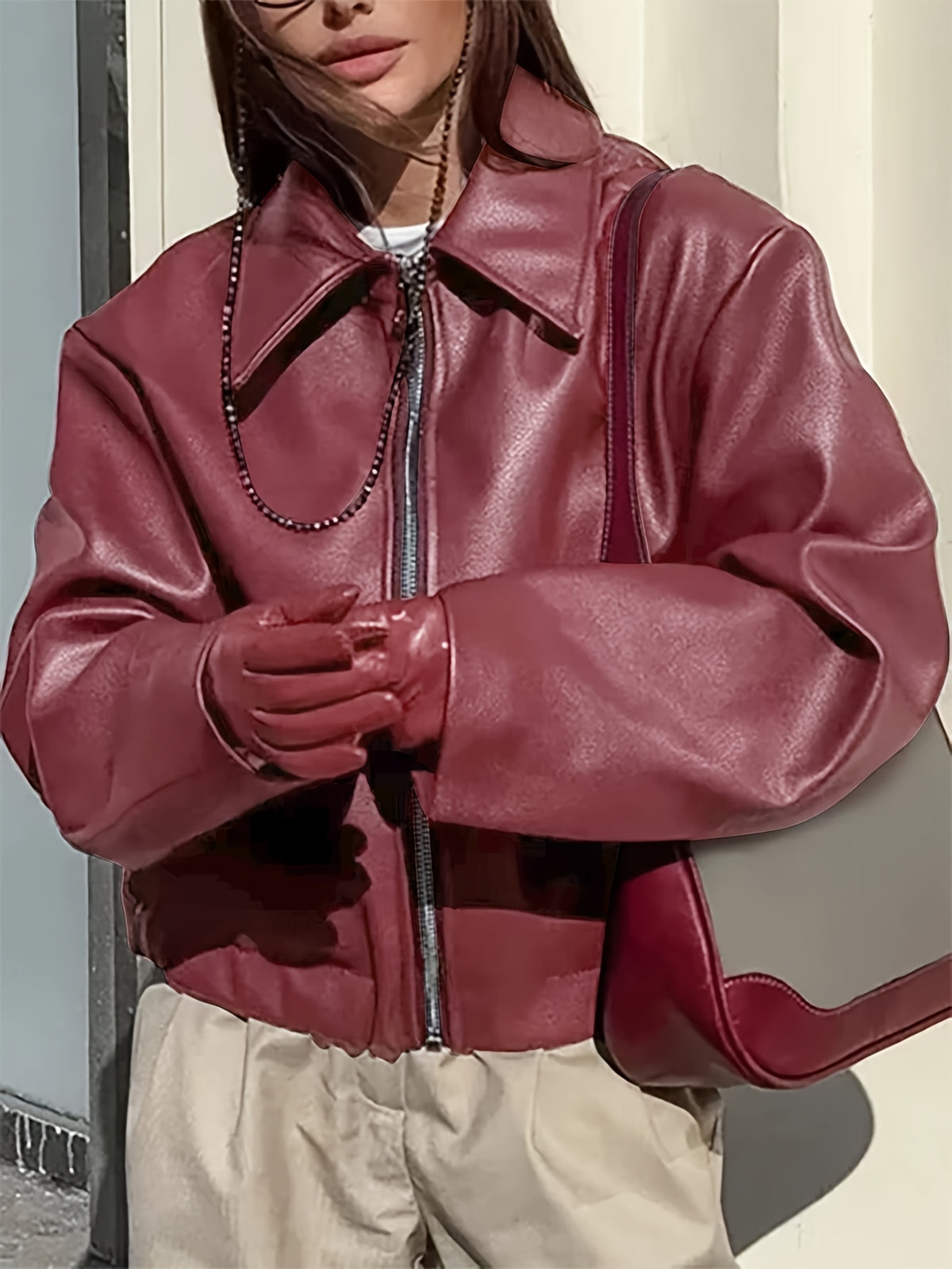 Scarlett Vintage Faux Leather Biker Jacket details