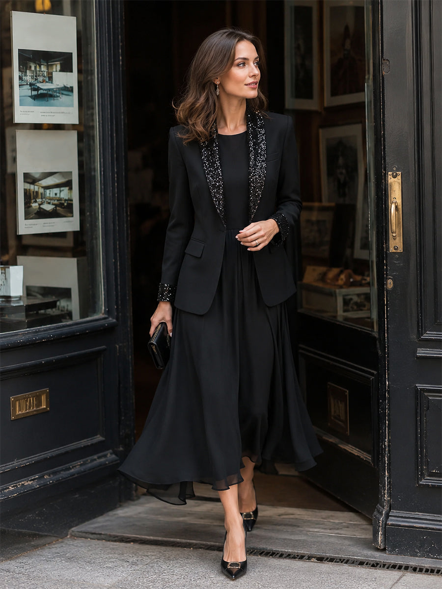 Sheer Sleeve Flowing A-Line Maxi Dress