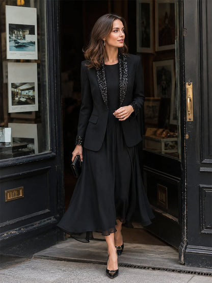 Sheer Sleeve Flowing A-Line Maxi Dress