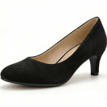 Rosalind Kitten Heel Court Shoes in Black Suede