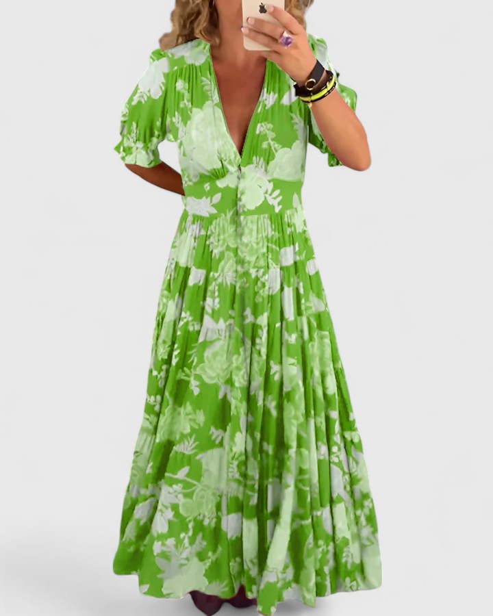 Minelda Elegant Floral V-Neck Dress