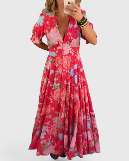 Minelda Elegant Floral V-Neck Dress