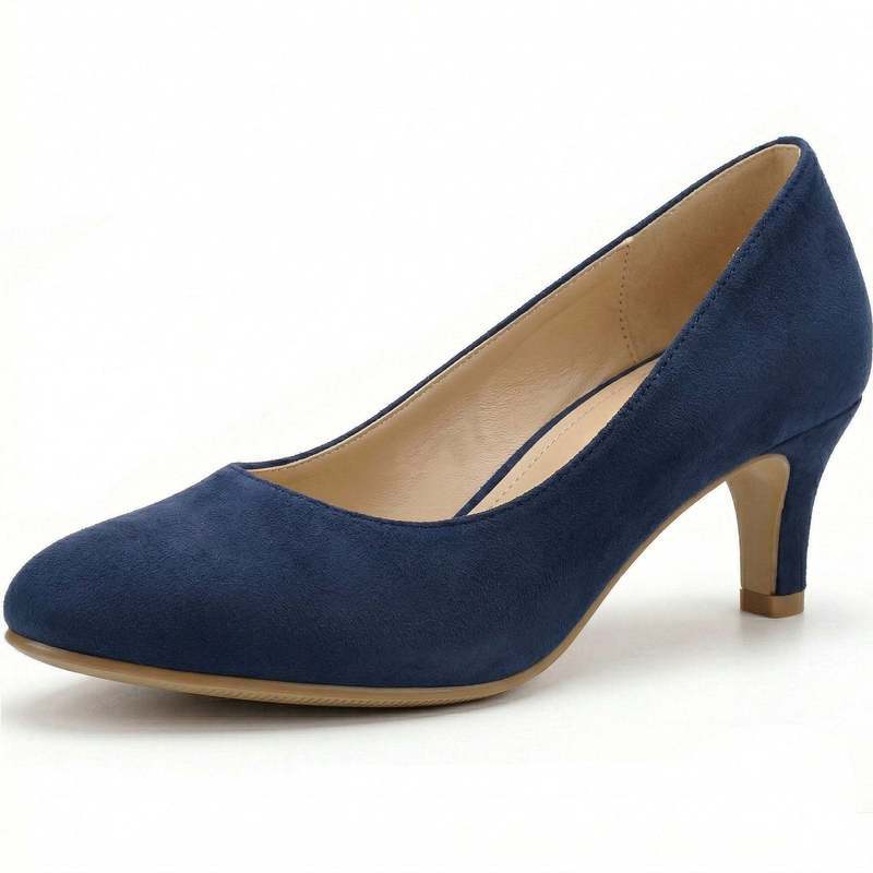 Rosalind Kitten Heel Court Shoes in Navy Suede