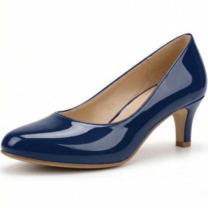 Rosalind Kitten Heel Court Shoes in Navy Patent