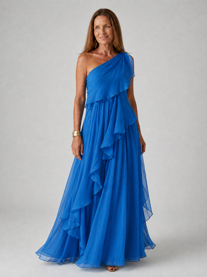 Valeria Ruffled One-Shoulder Maxi Dress