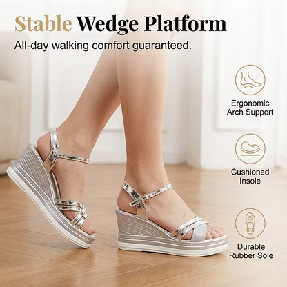 Metallic Strap Wedge Sandals