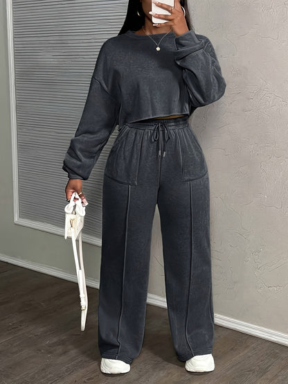Relaxed Drawstring Lounge Set – Hoodie & Jogger Two-Piece