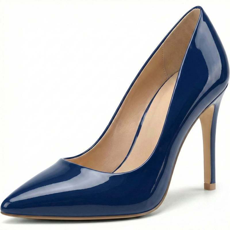 Beatrice Pointed Toe Stiletto Court Shoes in Navy Patent