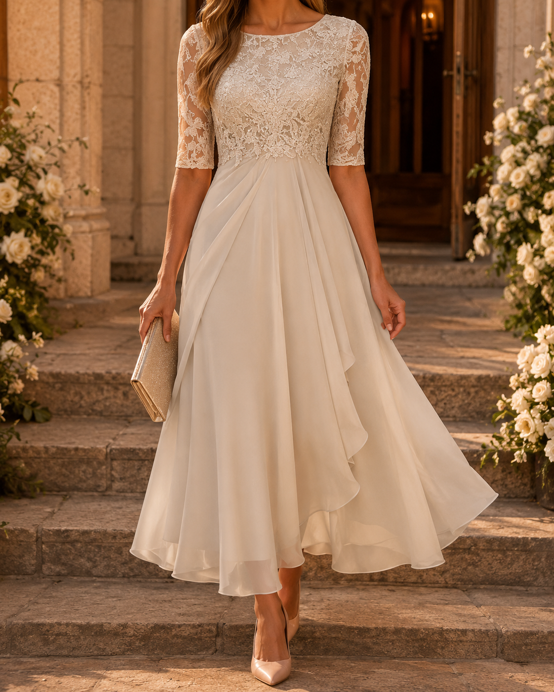 Romina Flattering Lace Midi Dress