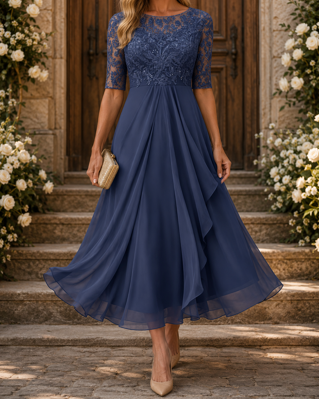 Romina Flattering Lace Midi Dress