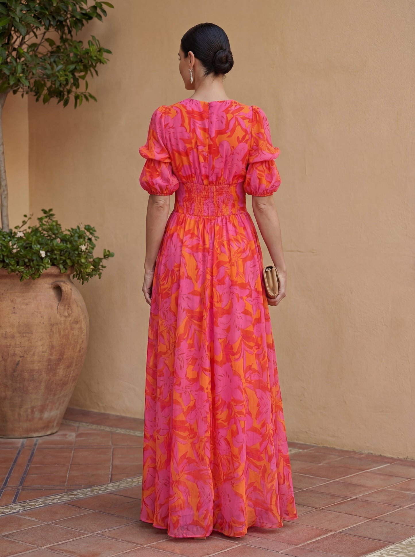 Oliva Floral Maxi Dress with Balloon Sleeves