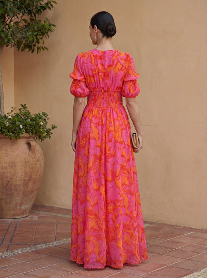 Oliva Floral Maxi Dress with Balloon Sleeves