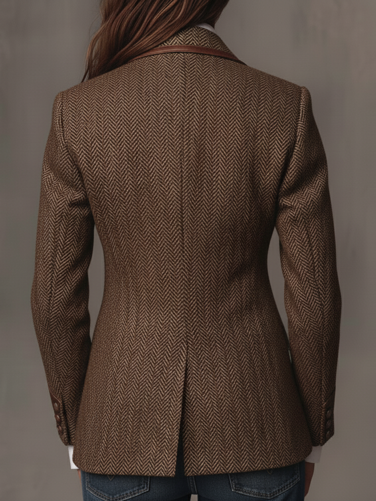 Beatrice Herringbone Contrast-Trim Blazer