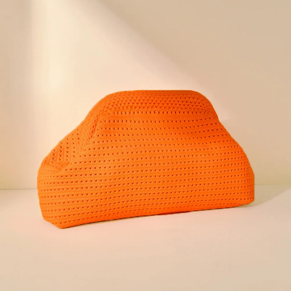 New Beach Bag Knitted Bag Hollow-Out Cloud Clutch Large-Capacity Versatile Color-Blocking Evening Bag Storage Pouch