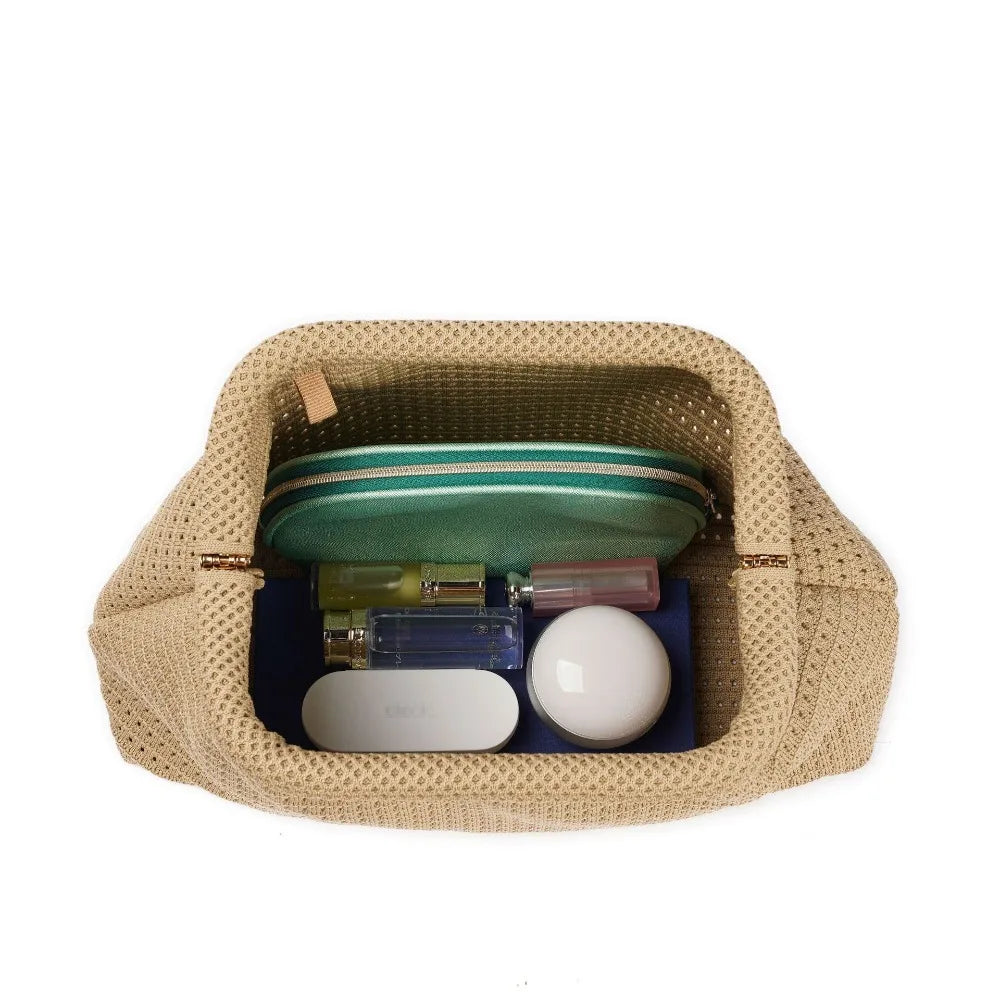 New Beach Bag Knitted Bag Hollow-Out Cloud Clutch Large-Capacity Versatile Color-Blocking Evening Bag Storage Pouch