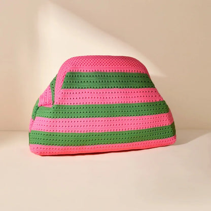 New Beach Bag Knitted Bag Hollow-Out Cloud Clutch Large-Capacity Versatile Color-Blocking Evening Bag Storage Pouch