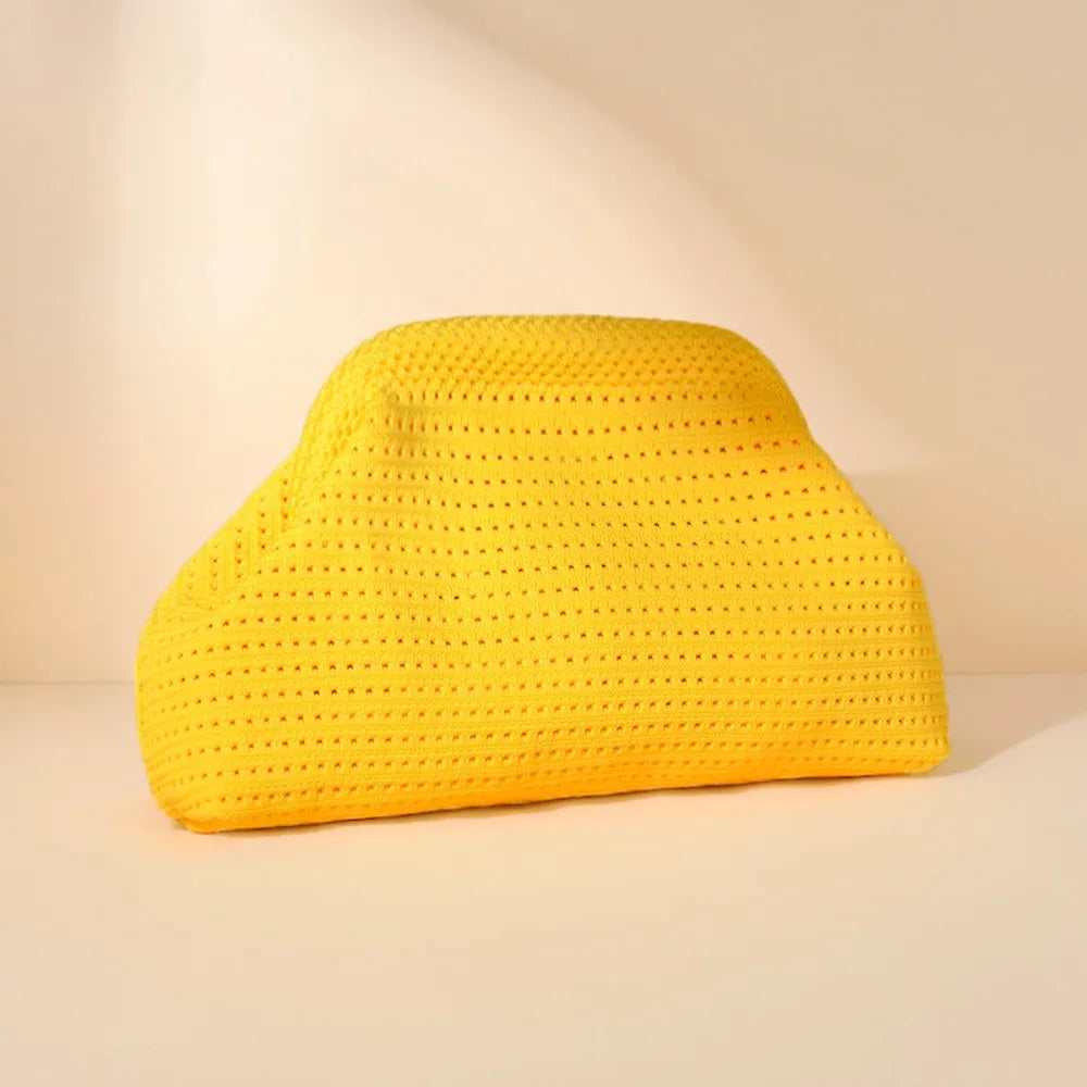 New Beach Bag Knitted Bag Hollow-Out Cloud Clutch Large-Capacity Versatile Color-Blocking Evening Bag Storage Pouch