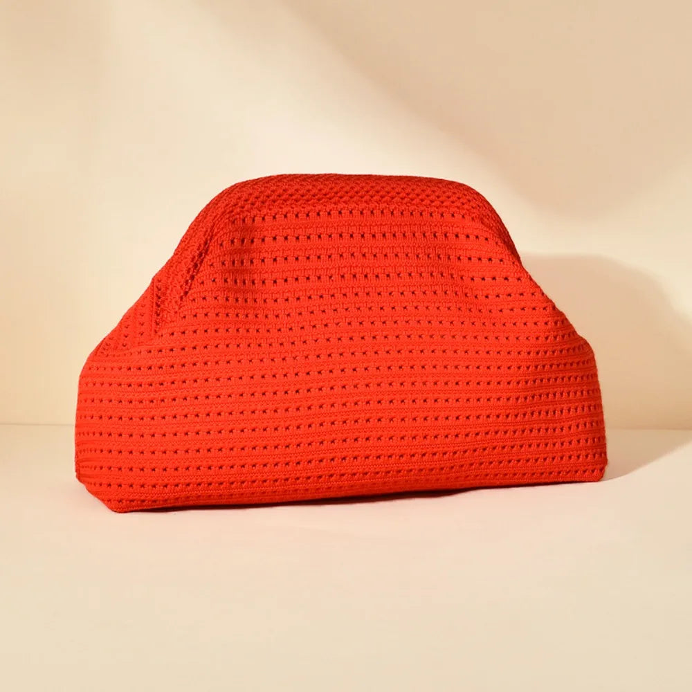 New Beach Bag Knitted Bag Hollow-Out Cloud Clutch Large-Capacity Versatile Color-Blocking Evening Bag Storage Pouch