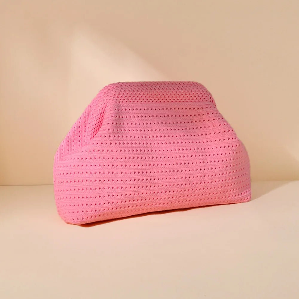 New Beach Bag Knitted Bag Hollow-Out Cloud Clutch Large-Capacity Versatile Color-Blocking Evening Bag Storage Pouch