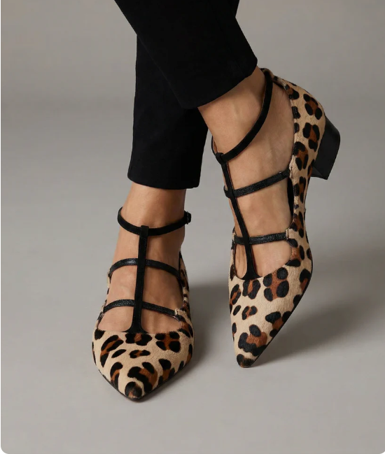Bridget | Leopard Print Heeled Shoes with Ankle Strap