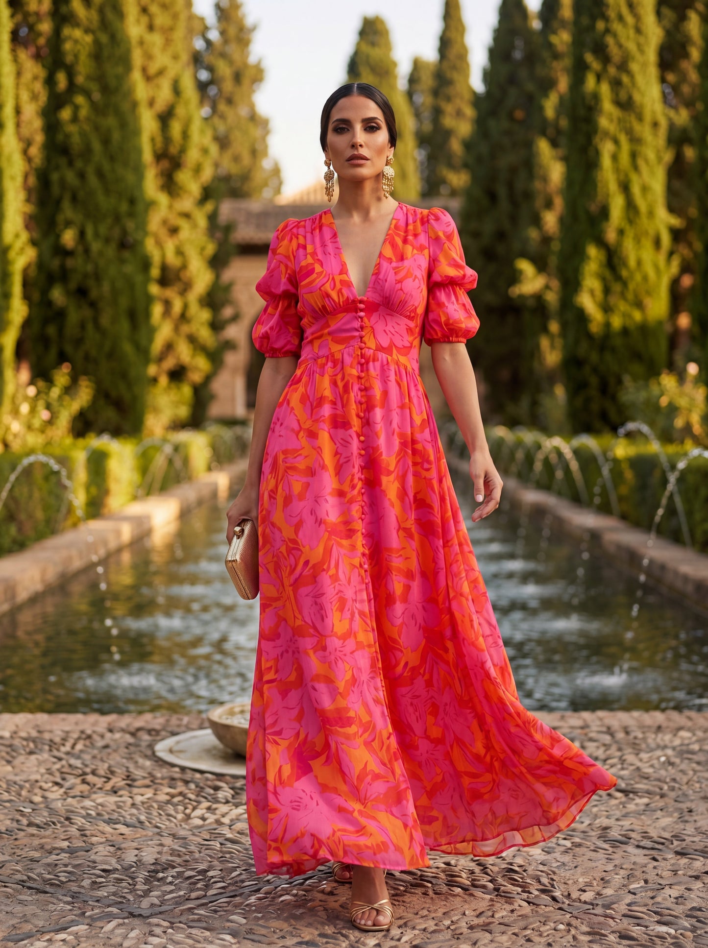Oliva Floral Maxi Dress with Balloon Sleeves