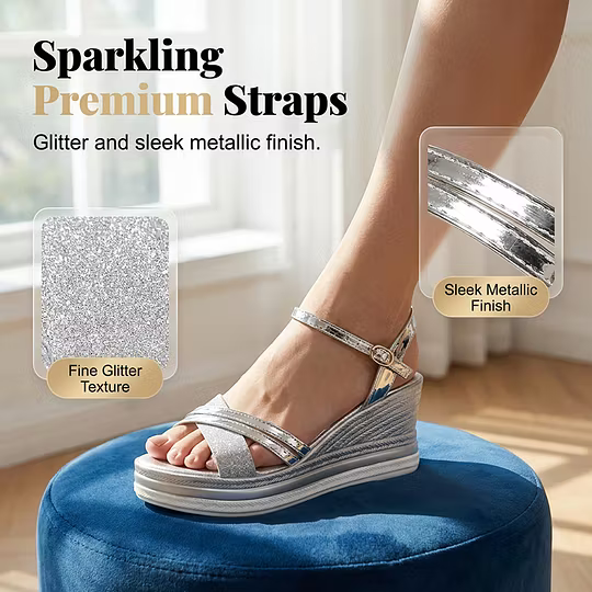 Metallic Strap Wedge Sandals