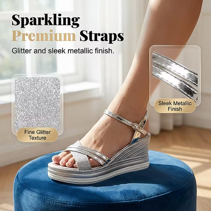 Metallic Strap Wedge Sandals