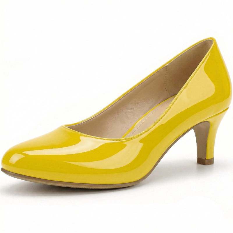 Rosalind Kitten Heel Court Shoes in Yellow Patent