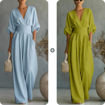V-Neck High Waist Wide Leg Jumpsuit