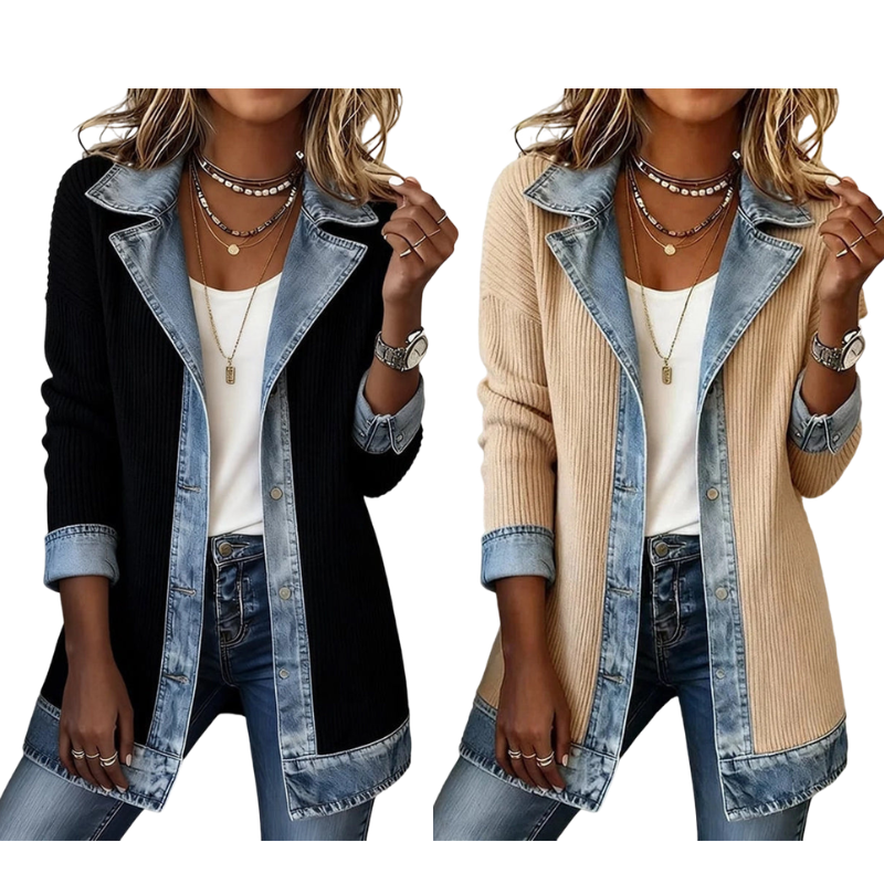 Bridget Ribbed Knit Denim Jacket