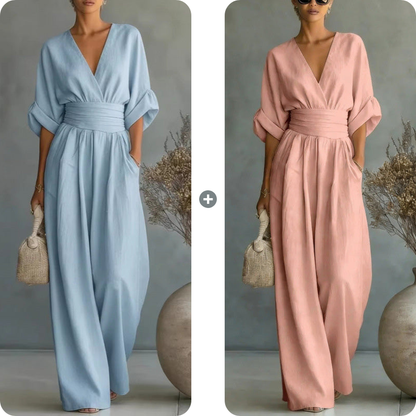 V-Neck High Waist Wide Leg Jumpsuit