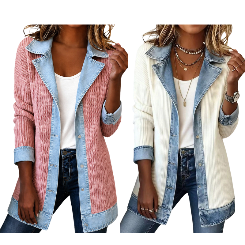 Bridget Ribbed Knit Denim Jacket