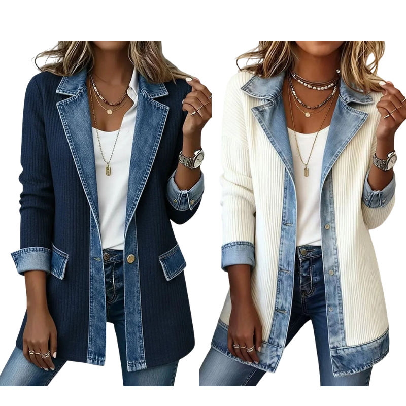 Bridget Ribbed Knit Denim Jacket