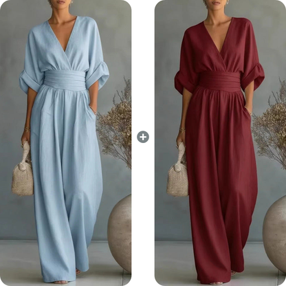 V-Neck High Waist Wide Leg Jumpsuit