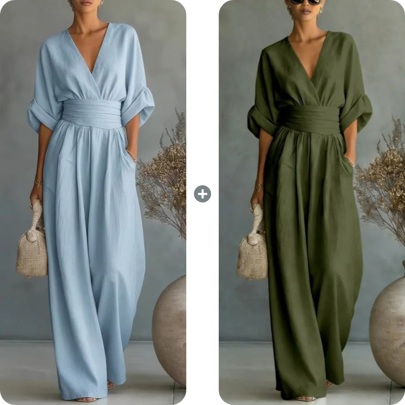 V-Neck High Waist Wide Leg Jumpsuit