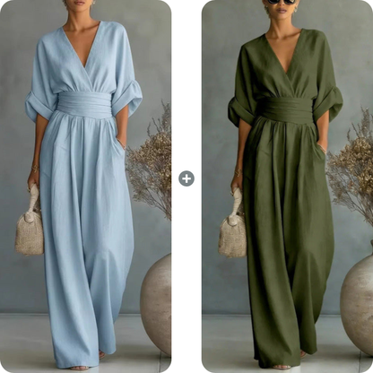 V-Neck High Waist Wide Leg Jumpsuit