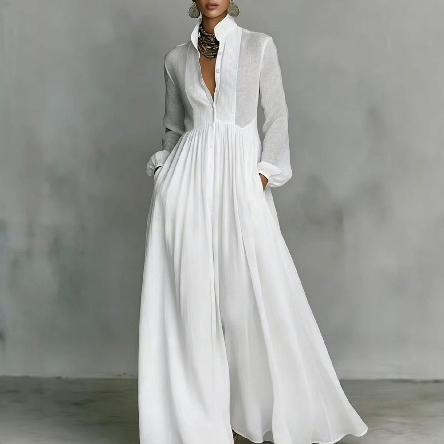 Elegant Pleated Lantern Sleeve Dress